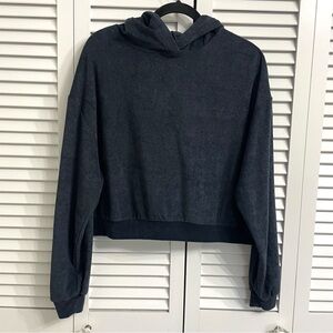 X By Gottex Women’s Navy Blue Cropped Terry Hooded Top Sz S Athleisure